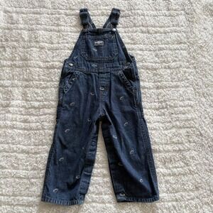 OshKosh Bgosh Kids Dark Wash Denim Football Embroidered Bib‎ Overalls Sports 2T